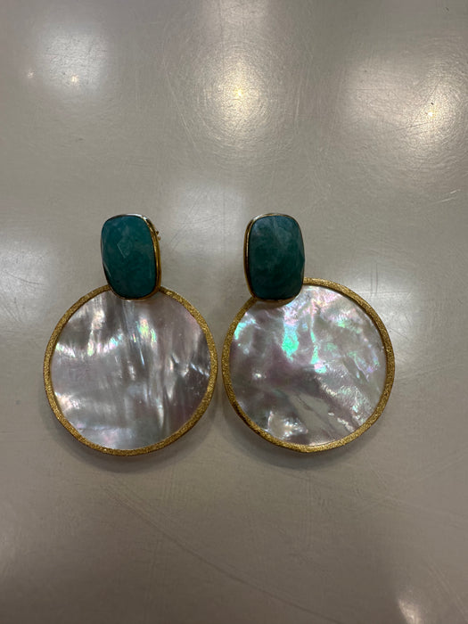 Elyssa Bass Amazonite Cushion Cut Stones w/ round mother of pearl