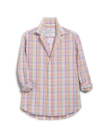 Frank and Eileen Relaxed Button-Up Shirt GREEN, ORANGE, PINK PLAID