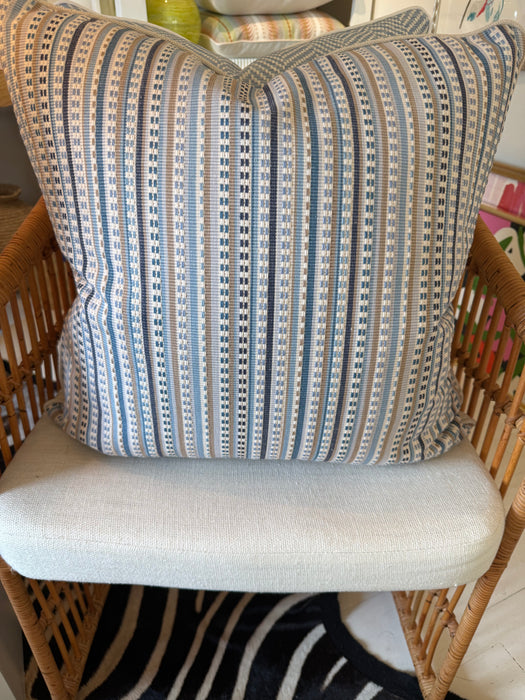 Custom blue and beige thin stripe pillow 22 x 22