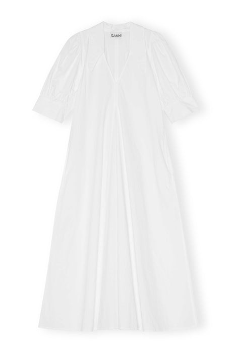 Ganni Cotton Poplin V-Neck Maxi Dress (white)