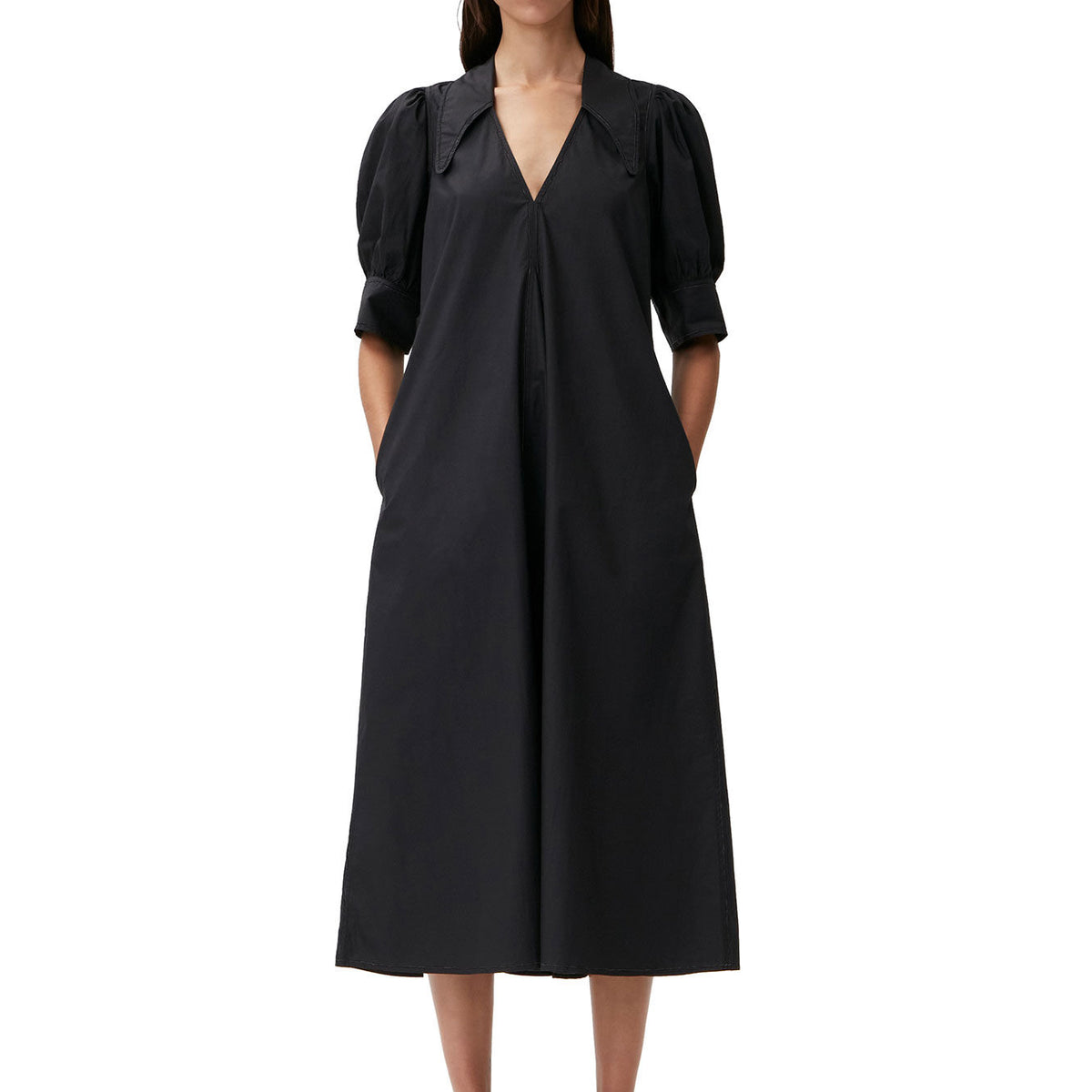 Ganni Cotton Poplin V-Neck Maxi Dress– HIVE