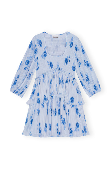 Ganni Pleated Georgette Flounce Mini Dress