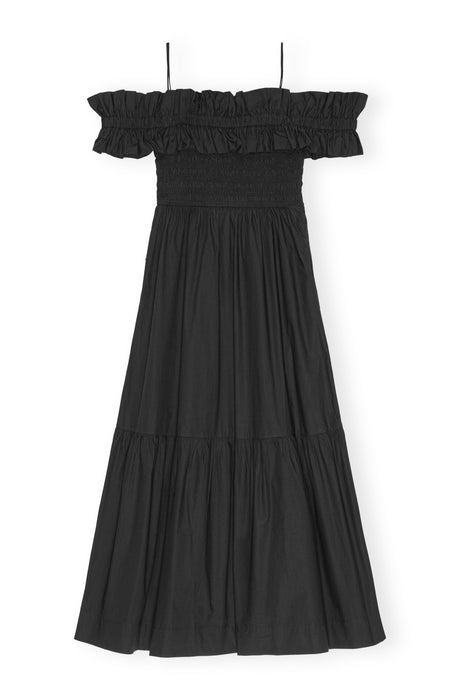 Ganni Black Cotton Poplin Long Smock Dress