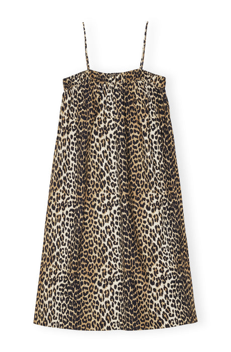 Ganni Printed Cotton Midi Strap Dress