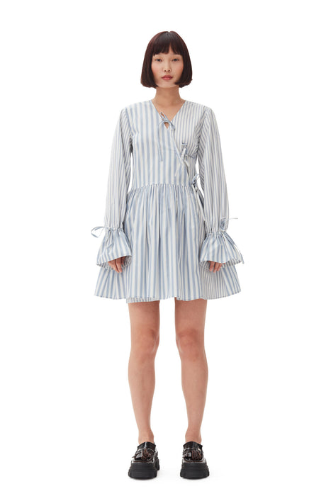 Ganni Stripe Cotton Mini Wrap Dress