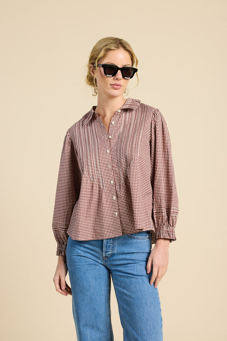 Birds of Paradis Francesca Mahogany Check Top