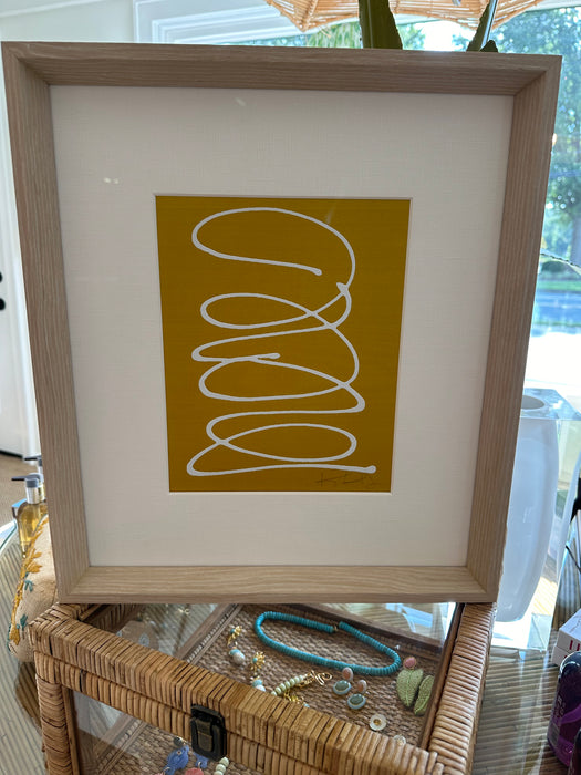 Kayce Hughes Motion in White on Ochre Silk 15 x 17
