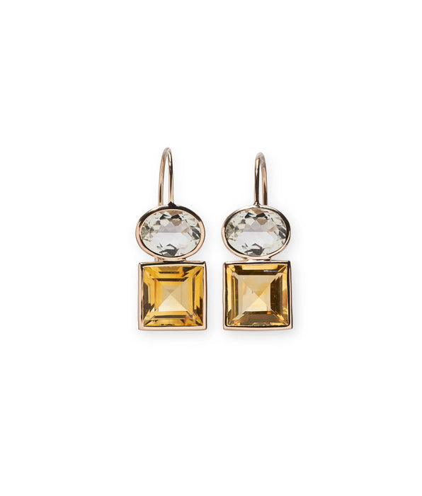 Lizzie Fortuntato 14k Gold Duo Earrings in Green Amethyst and Citrine