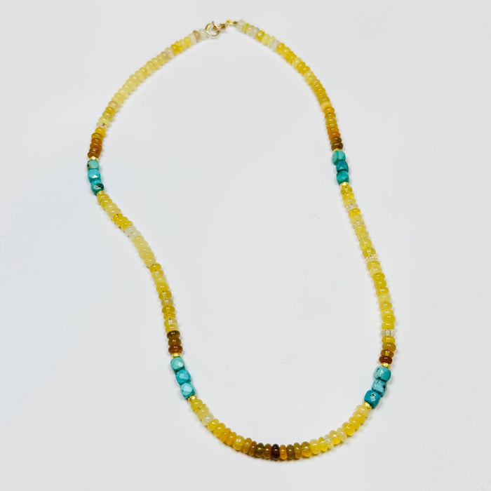 Theodosia Yellow Opal Candy Necklace w/ Turquoise and Gold Bead Necklace