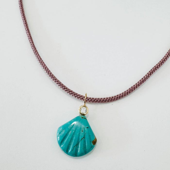 Theodosia Kumihimo silk cord necklace, purple with turquoise Shell Necklace