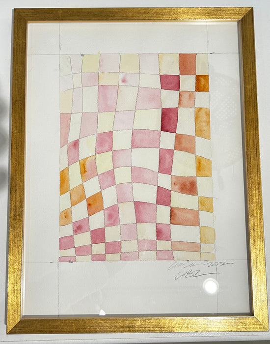 Lia Burke original checkerboard painting Pink and Orange