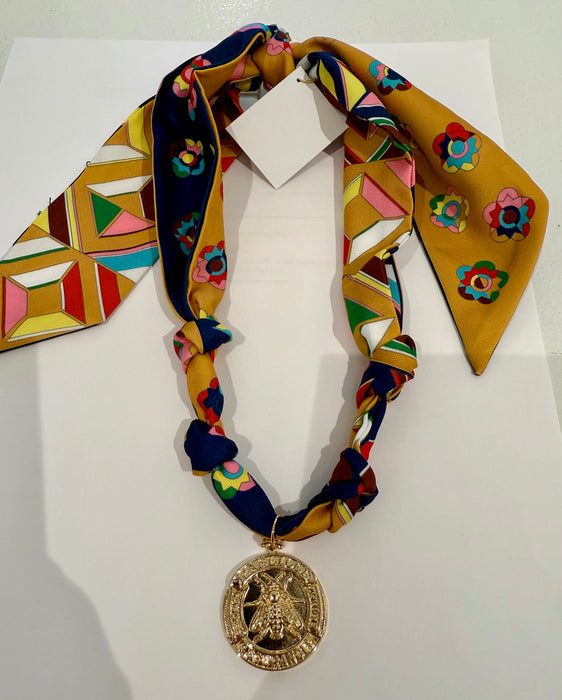 Flower Child Scarf Necklace - Far Out Navy French Bee