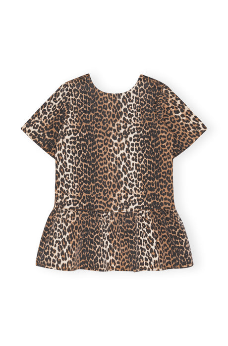 Ganni Leopard Denim Open Back Mini Dress