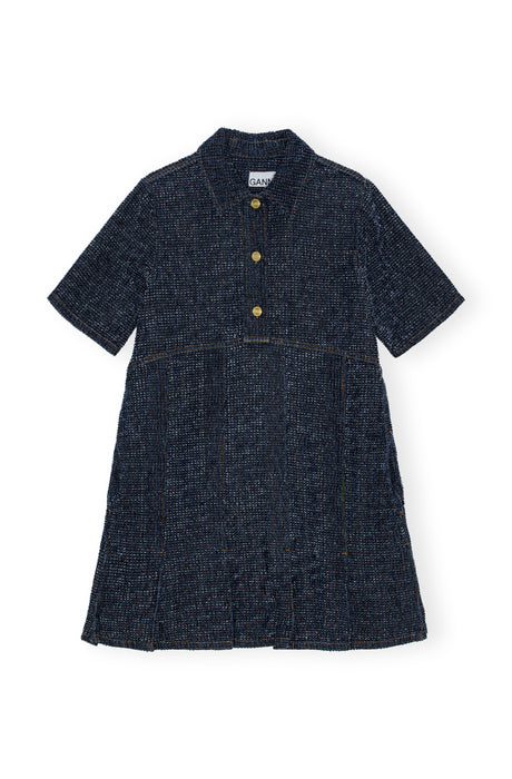ganni fluffy denim mini dress Ganni Short-Sleeved Mini Fluffy Denim Dress in Green