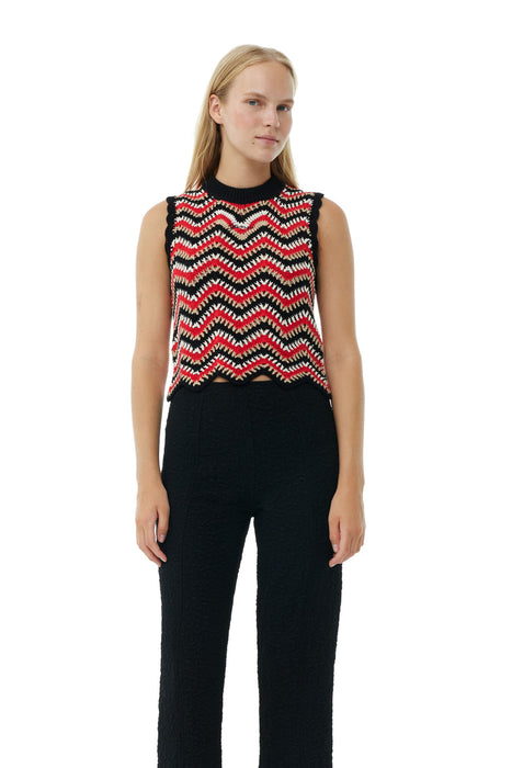 Ganni Red Cotton Crochet Vest