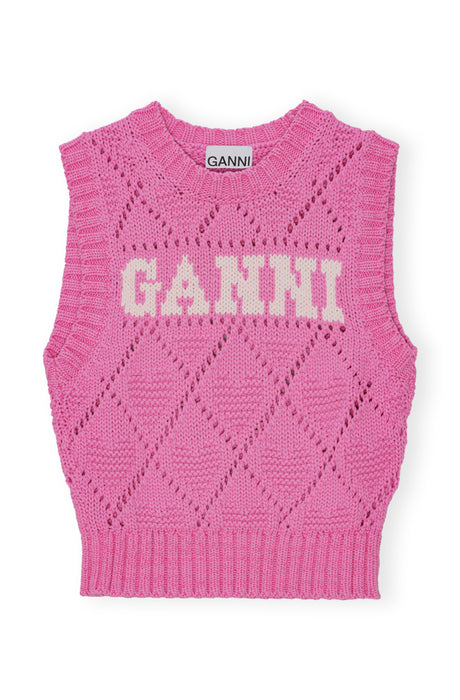 Ganni Cotton Rope Short Vest Top (pink)