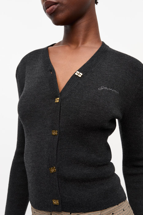 Ganni Mini Ribbed Merino Cardigan
