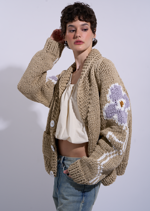 Gogo Cotton Short Flower Cardi (clay)