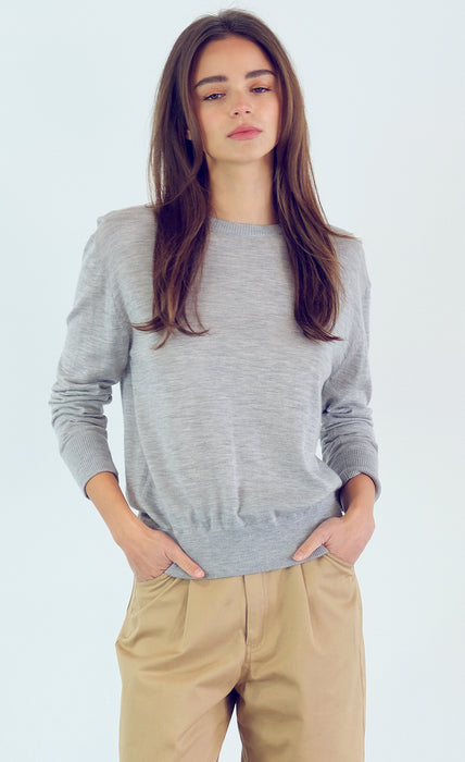 Kathryn McCarron Marguerite Lt. Grey Paper Thin Cashmere Pullover