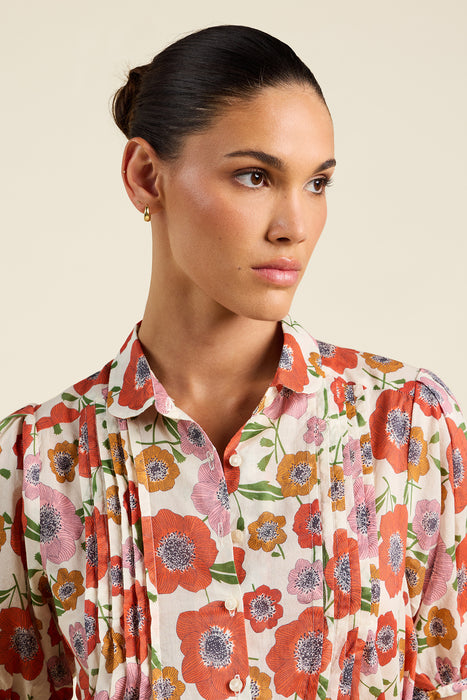 Birds of Paradis Nadine Blouse Blush Houndstooth Poppy Top