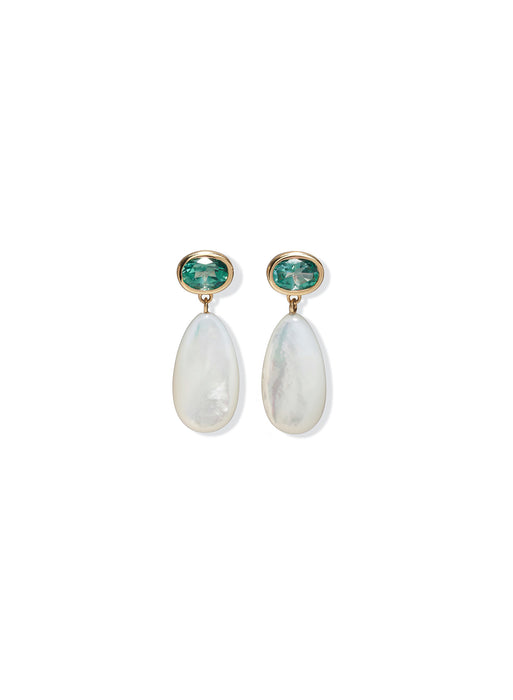 Lizzie Fortunato 14K GOLD DROP EARRINGS IN GREEN TOPAZ & MOTHER- OF-PEARL