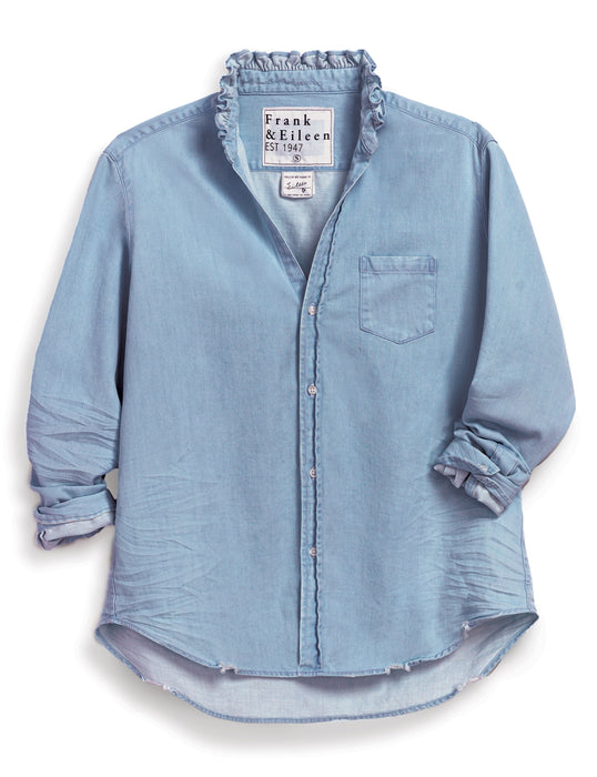 Frank and Eileen Relaxed Button-Up Shirt Ruffle Neck (Classic Blue)