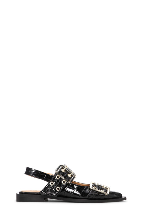 Ganni Feminine Buckle Ballerina Patent Croc