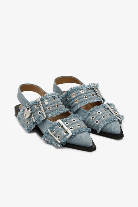 Ganni Feminine Buckle Ballerina Charms Denim