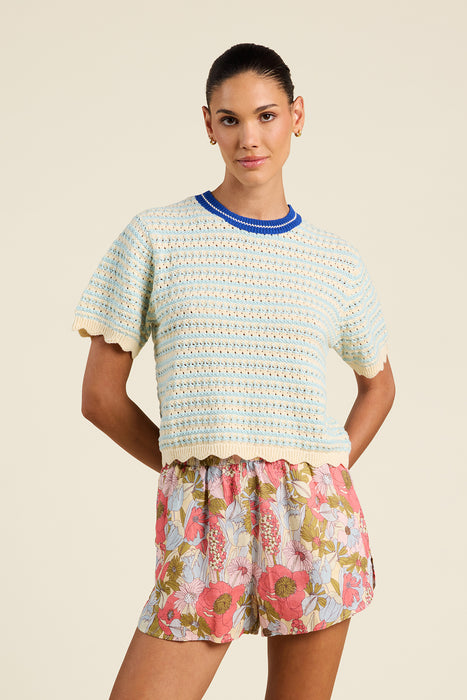 Birds of Paradis Jules Sweater T-Shirt Aqua Stripe