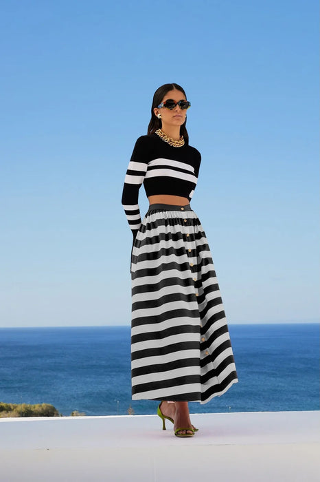 Caroline Constas Lizette Gold Trimmed Midi Skirt HIVE Caroline Constas Lizette Gold Trimmed Midi Skirt HIVE