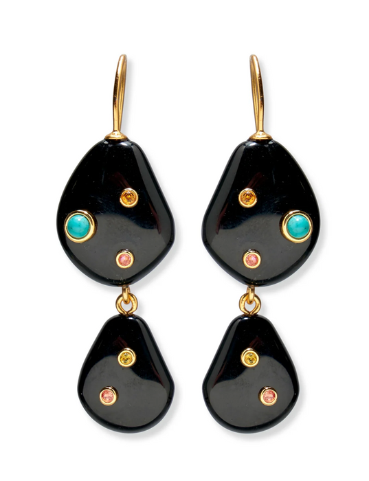 Lizzie Fortunato Stacked Stone Earrings in Black Agate