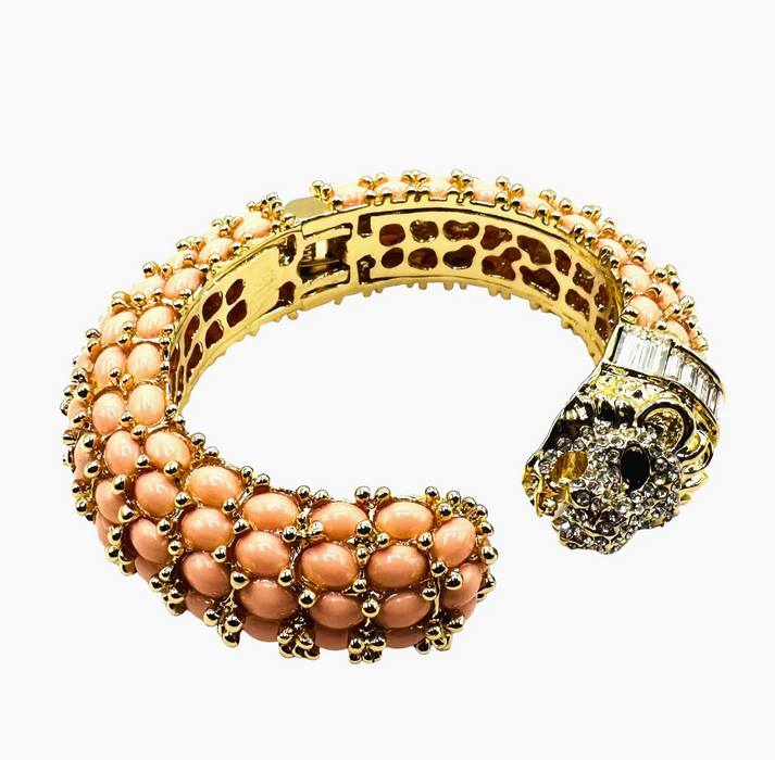 Leopard Hinged Bracelet in Pink