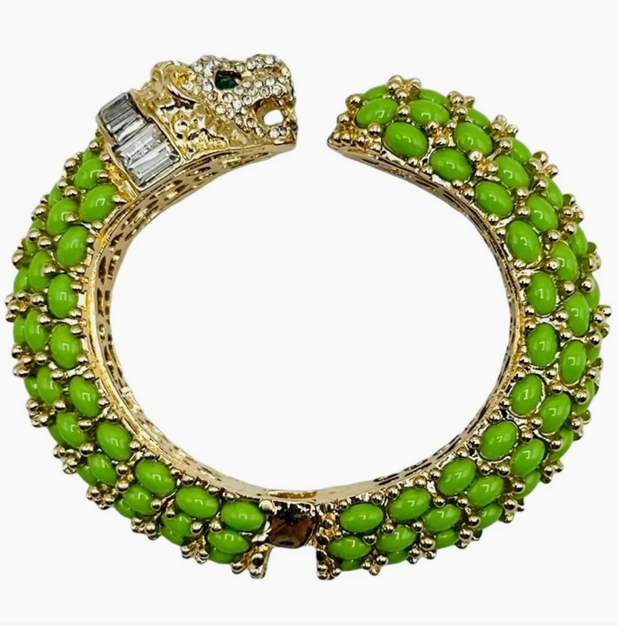 Leopard Hinged Bracelet in Green