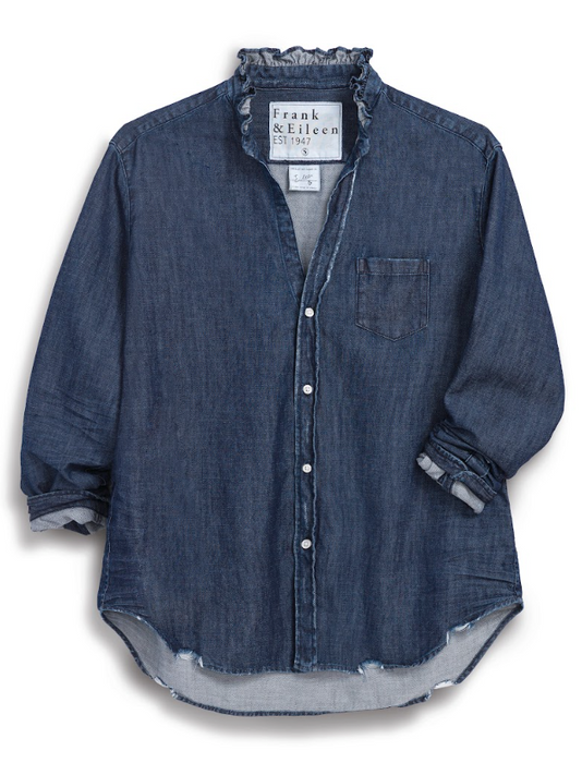 Frank and Eileen Relaxed Button-Up Shirt Ruffle Neck (vintage dark wash)