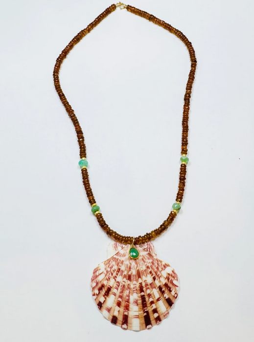 Theodosia -  Hessonite garnet necklace with chrysoprase shell pendant