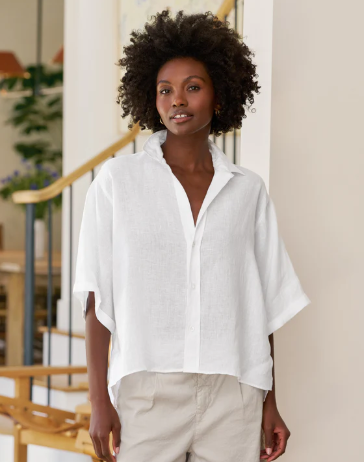 Frank and Eileen ROSIE Short-Sleeve Button-Up Shirt (white linen)
