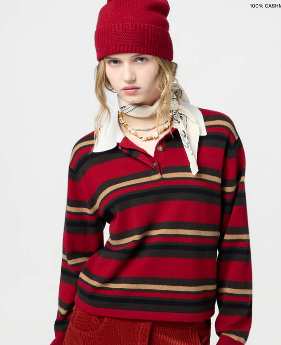 Guest in Residence Cropped Striped Rugby / Ruby Combo