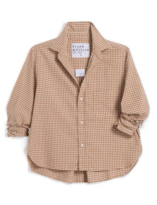 Frank and Eileen Sand Brown Cream Small Plaid Silvio Top