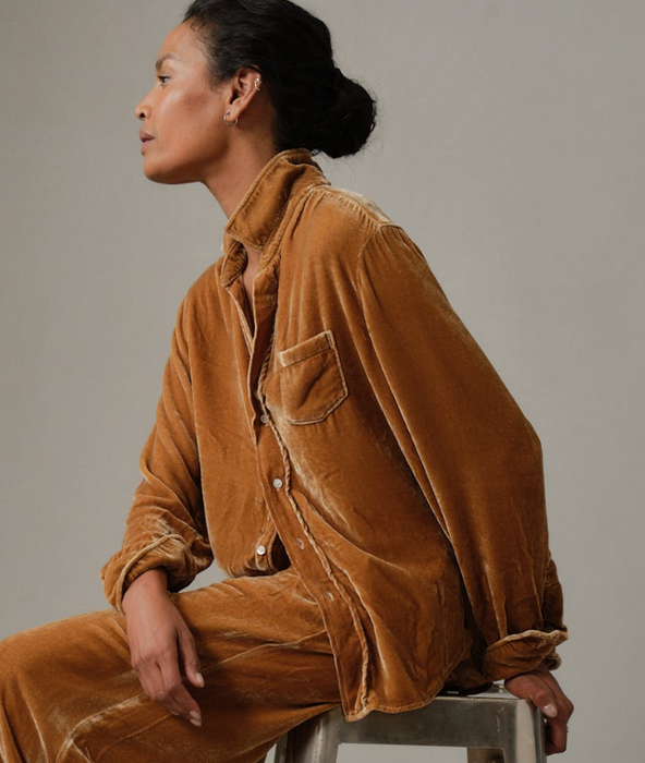 Frank and Eileen Relaxed Button-Up Shirt (gold velvet)