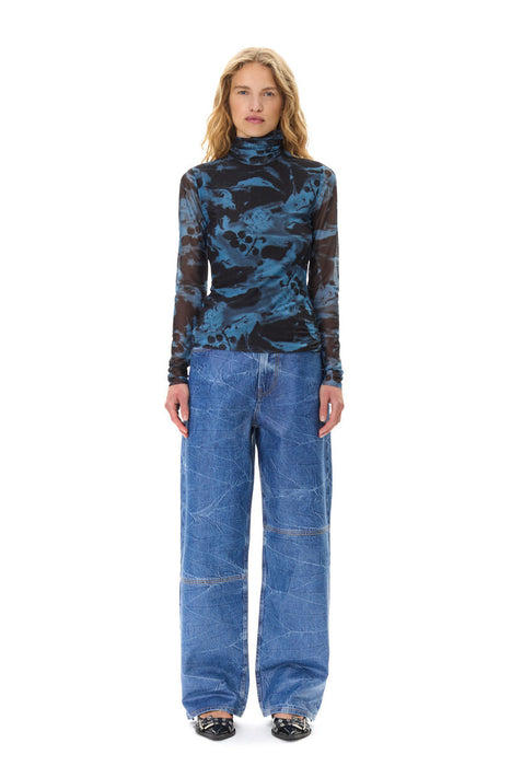 Ganni Printed Mesh Long Sleeve Top