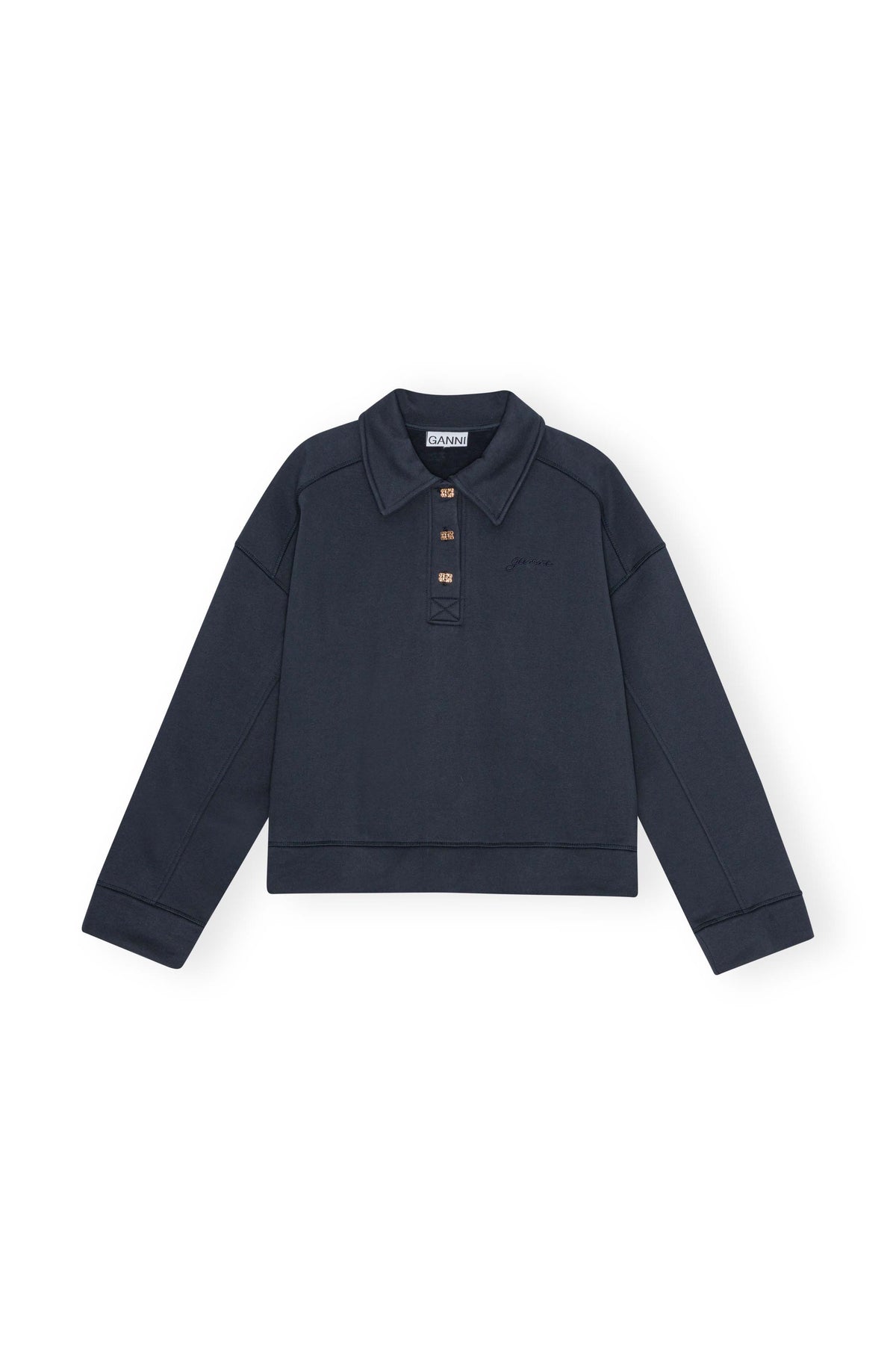 トップス GANNI Heavy Fleece Drop Shoulder Polo Ganni Heavy Fleece Drop Shoulder Polo Top– HIVE
