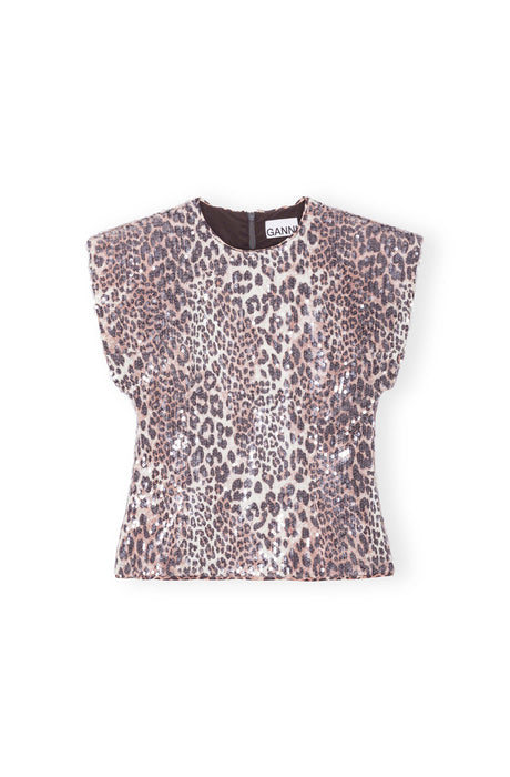 Ganni Printed Stretch Sequins Blouse