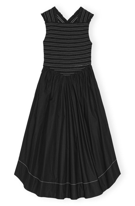 Ganni Washed Stretch Cotton Smock Midi Straps Dress(black)
