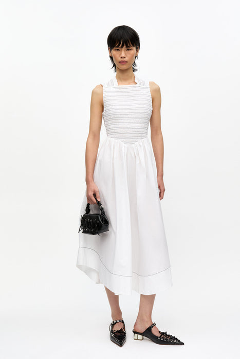 Ganni Washed Stretch Cotton Smock Midi Straps Dress