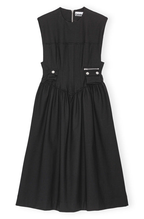 ganni black heavy cotton corset midi dress Black Heavy Cotton Tailoring Corset Midi Dress