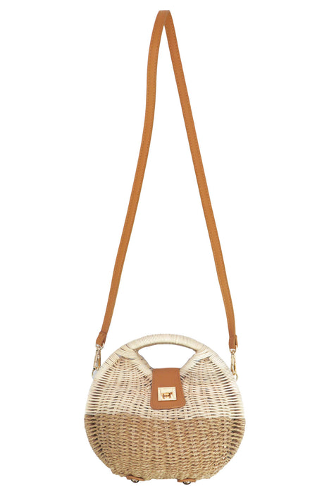 Two Tone Rattan Straw Wicker Circle Purse Bag