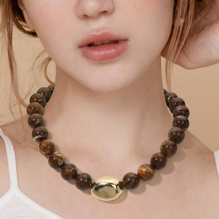 Marbled Ball Beaded Statement Necklace