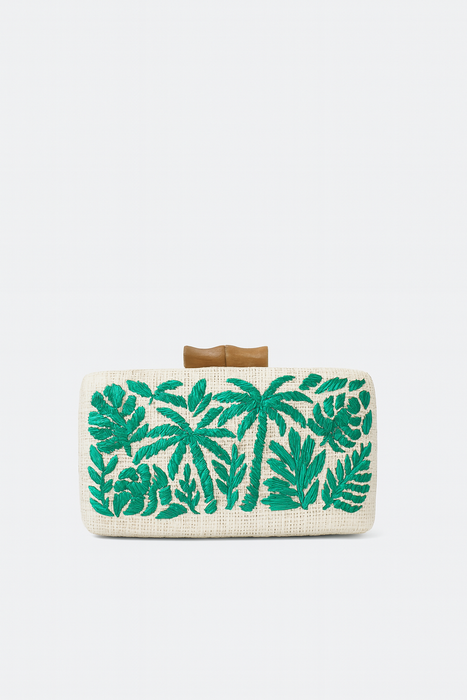 Palm Beach Embroidered Straw Clutch Bag