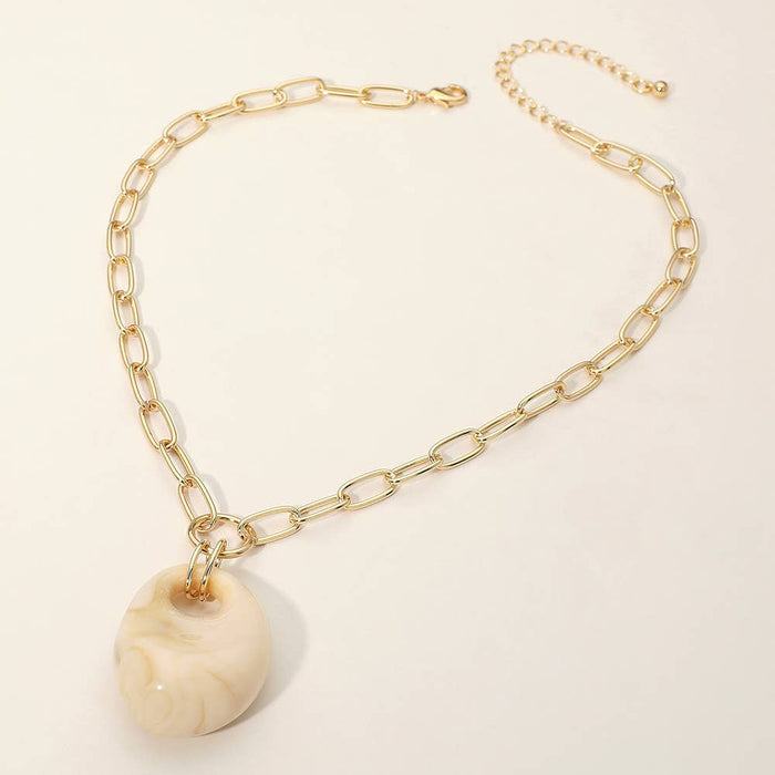 Chunky Marbled Resin Pendant Paperclip Chain Necklcae