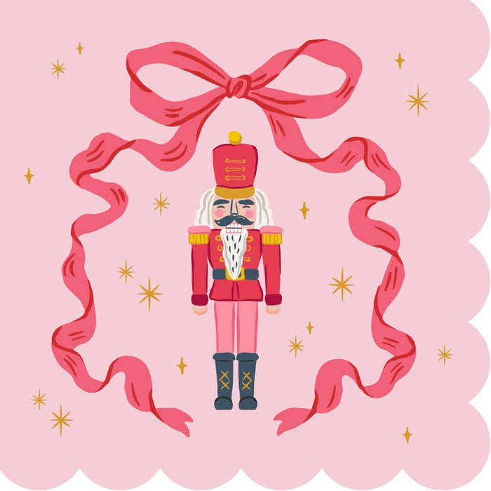 Holiday Cocktail Napkins | Pink Scallop Bow Nutcracker